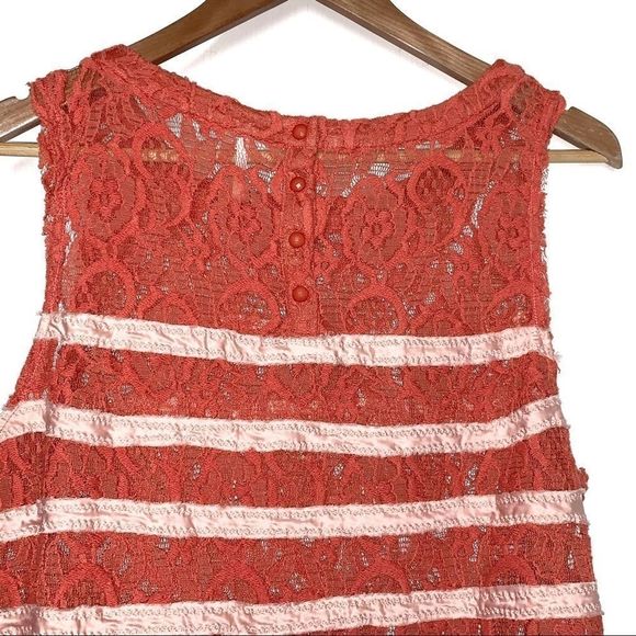 Free People Burnt Orange Lace Tank with Pink Satin Stripes - Picture 4 of 8
